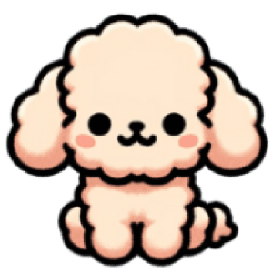 Kawaii cartoon toy poodle puppy mascot character icon representing a tourist for TourJP Japan travel guide user avatar