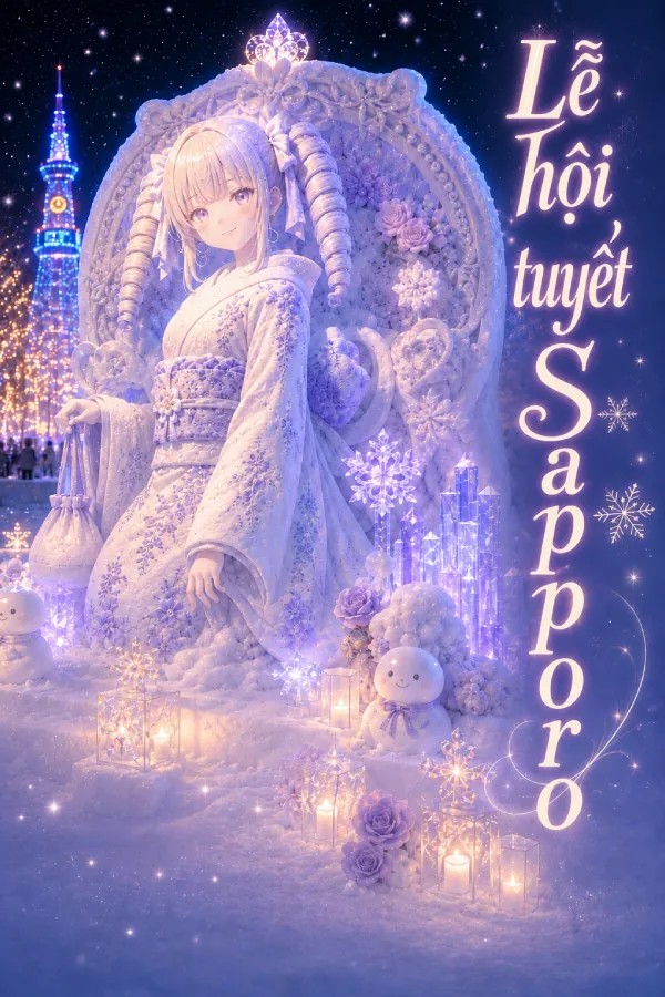 Concept art do AI tạo của monaka, lấy cảm hứng từ Lễ hội Tuyết Sapporo ở Hokkaido.