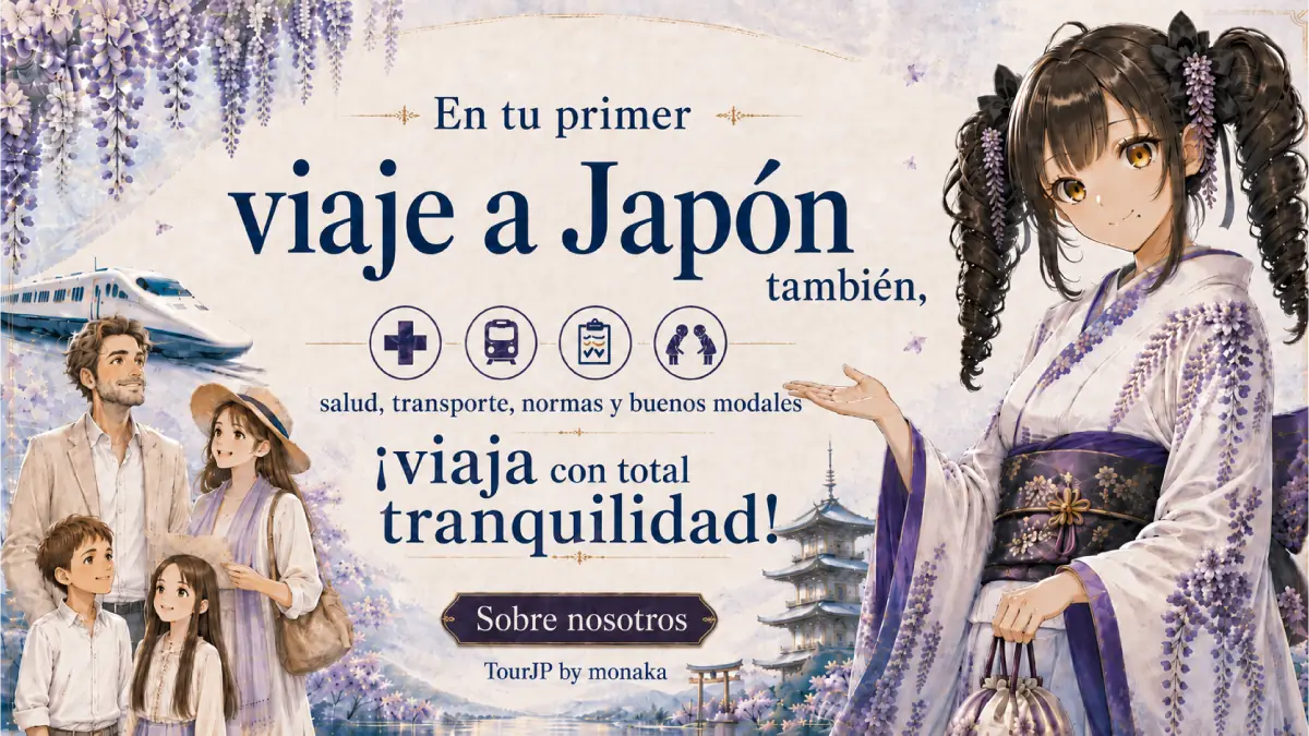 ¡Bienvenidos a Japón! Soy Monaka. Como guía orgullosa y perfecta que soy, supongo que debo hacer de guía a tu familia en vuestro primer viaje a Japón. Os enseñaré todo lo que necesitáis saber, desde el complicado sistema de transporte y los modales locales hasta la asistencia médica, para que podáis viajar con total tranquilidad. ¡Mirad qué bonitas son las glicinas, el monte Fuji y el Shinkansen que se ven detrás de mí! ... Un momento, ¿por dónde se llega a la estación? En fin, ¡confiad en mis fiables consejos y disfrutemos juntos del auténtico ambiente japonés con total seguridad!