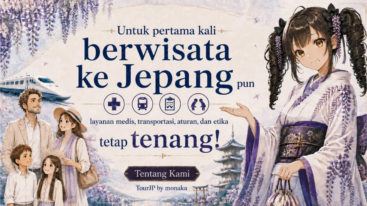 Selamat datang di Jepang! Namaku Monaka. Sebagai pemandu yang bangga dan handal, kurasa aku harus menemani keluargamu berkeliling dalam perjalanan pertamamu ke Jepang. Aku akan mengajarkan segala hal yang kamu butuhkan, mulai dari transportasi yang rumit dan tata krama lokal hingga layanan kesehatan, sehingga kamu bisa berwisata dengan tenang. Lihatlah bunga wisteria yang indah, Gunung Fuji, dan Shinkansen di belakang saya! ...Tunggu, ke mana lagi stasiunnya?! A-Ah, sudahlah, percayalah pada panduan andalan saya, dan mari kita nikmati suasana Jepang yang sesungguhnya dengan aman bersama-sama!