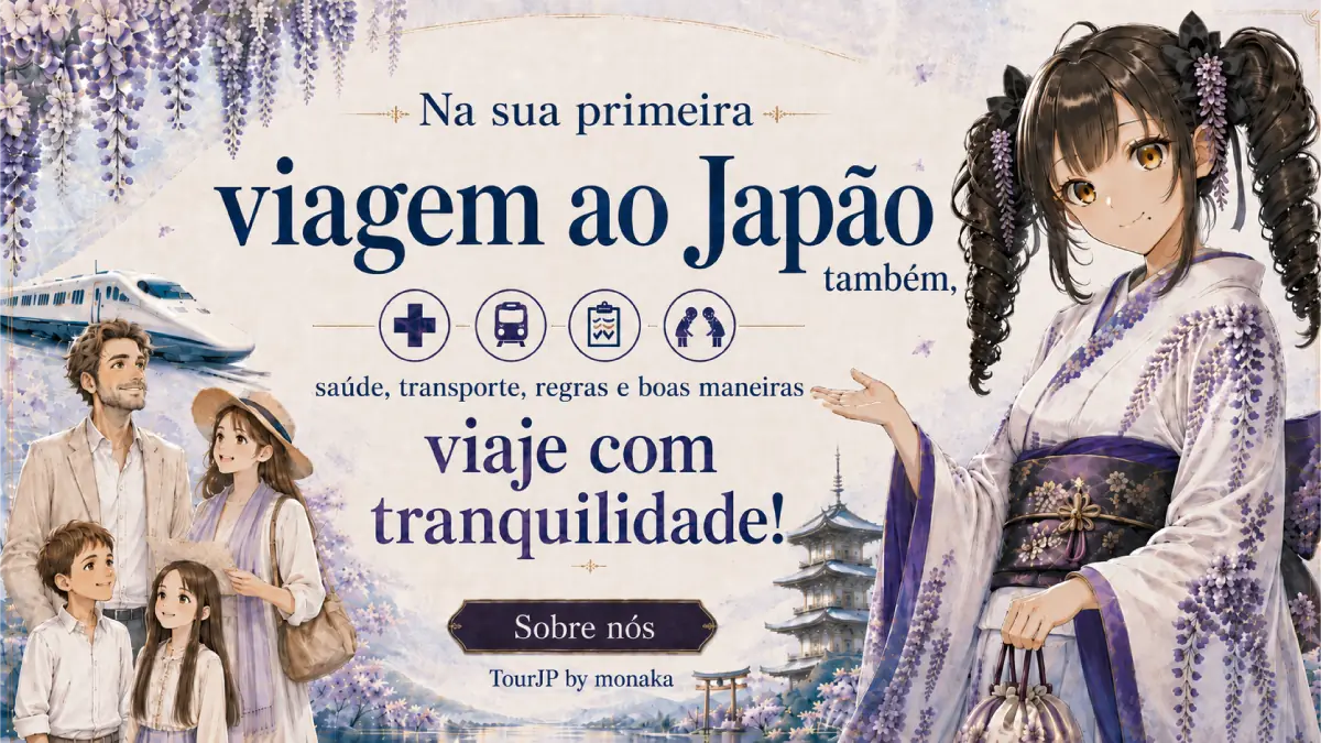 Bem-vindos ao Japão! Sou a Monaka. Como guia orgulhosa e perfeita, acho que devo mostrar a vossa família os locais durante a vossa primeira viagem ao Japão. Vou ensinar-vos tudo o que precisam, desde os transportes complicados e os costumes locais até aos cuidados médicos, para que possam viajar com total tranquilidade. Olhem para as lindas glicínias, o Monte Fuji e o Shinkansen atrás de mim! ... Esperem, para que lado é que fica a estação?! B-Bem, confiem nos meus guias de confiança e vamos desfrutar juntos, em segurança, da verdadeira atmosfera japonesa!