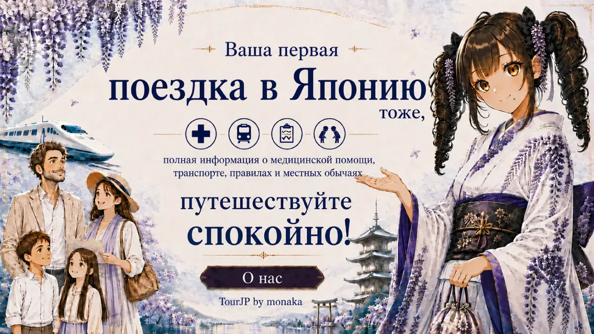 Добро пожаловать в Японию! Меня зовут Монака. Как гордый и безупречный гид, я считаю своим долгом показать вашей семье все достопримечательности во время вашего первого путешествия по Японии. Я расскажу вам обо всем, что вам понадобится — от сложных особенностей общественного транспорта и местных традиций до системы здравоохранения, — чтобы вы могли путешествовать с полным спокойствием. Посмотрите на прекрасную глицинию, гору Фудзи и синкансэн позади меня! ...Постойте, а в какую сторону же находится вокзал?! В-в любом случае, просто доверьтесь моим надежным советам, и давайте вместе безопасно насладимся настоящей японской атмосферой!