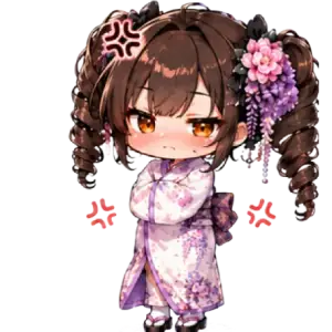 Ilustração de monaka, a guia oficial do TourJP para o Japão, usando quimono japonês.