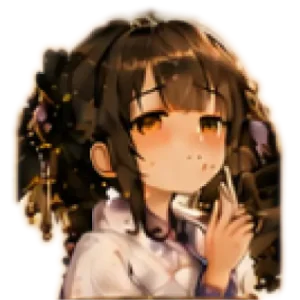 A chibi illustration of TourJP navigator Monaka in a purple wisteria kimono, resting her hand near her face with a proud and confident expression.
