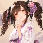 Official profile of TourJP site operator and villainess monaka, wearing an elegant white kimono against a traditional Japanese cloud background.
